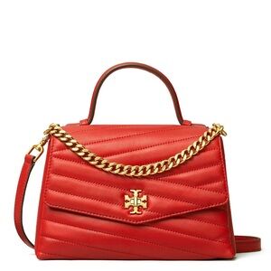 Tory Burch Red Kira Quilted Satchel with Gold Chain